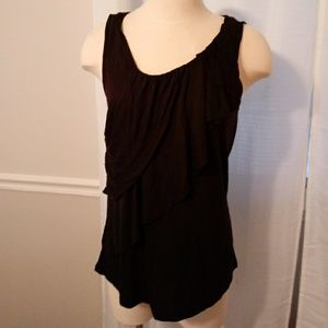 Flattering cascading ruffles black tank top